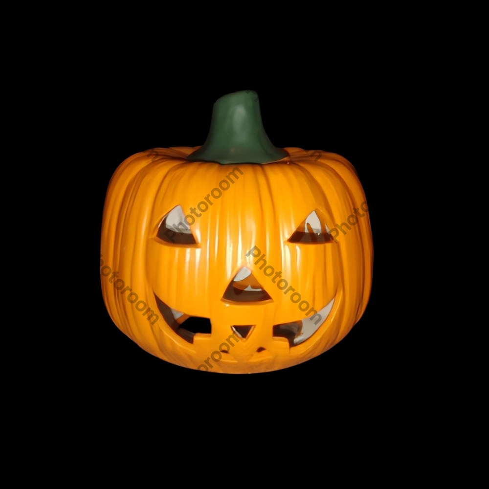 Vintage Halloween Earthenware Ceramic Pumpkin Votive Candle Holder Matte 7"